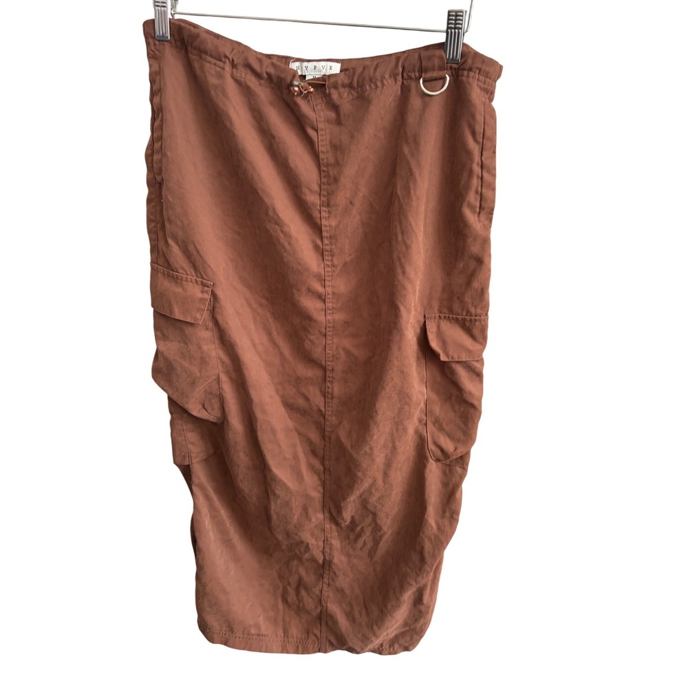 Hyfve Brown Cargo‎ Midi Skirt Gorpcore Utility Drawstring Waist Medium